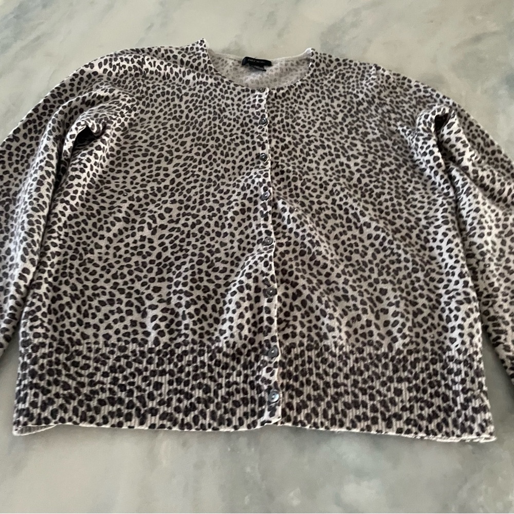 Only Mine Sweater Womens Medium Brown Leopard Print Cashmere Cardigan Button Up - Picture 2 of 4